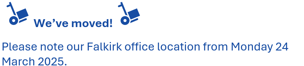 a graphic highlighting PDSO Falkirk has moved offices.